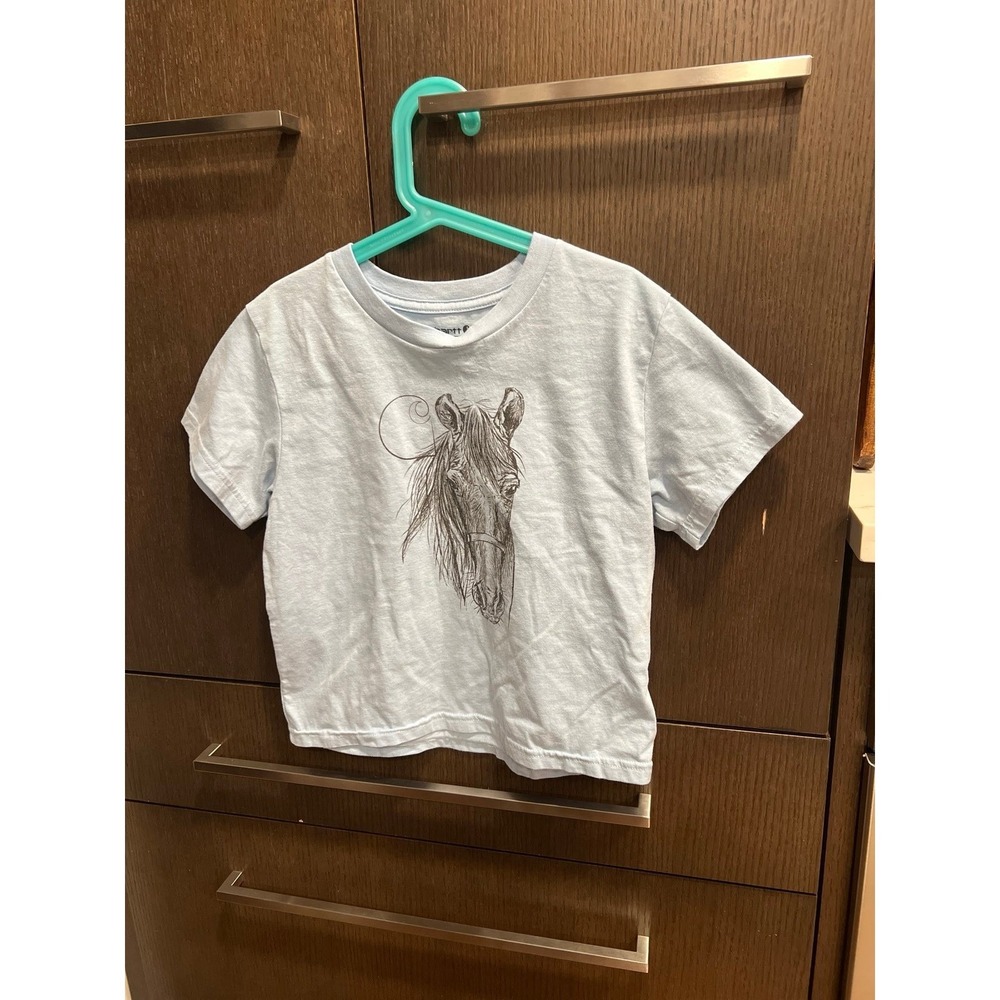 Carhartt girls light blue cotton t-shirt horse sketch size medium 10